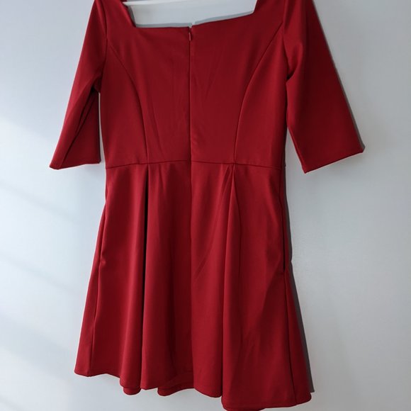 JustFab Scallop Fit and Flare Dress Geranium Red Size Large - Picture 8 of 12